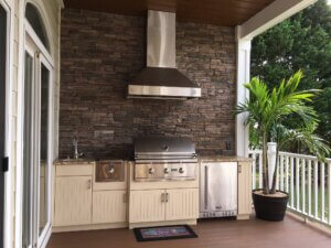 outdoor kitchen with vent hood