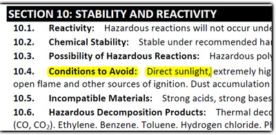 Avoid Direct Sunlight