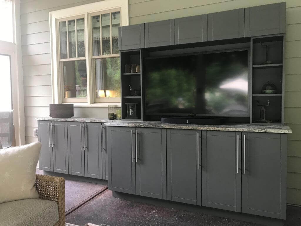 Outdoor entertainment center with Werever outdoor cabinets.