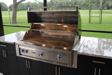 A great grill in a weatherproof cabinet is the heart of your outdoor kitchen.