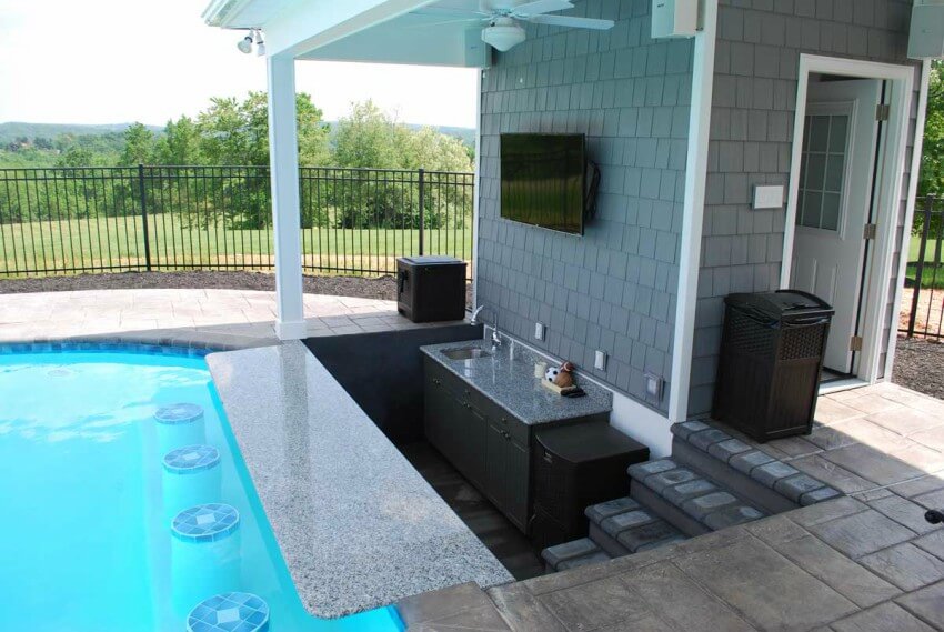 Outdoor kitchen by the pool is very affected during a hurricane