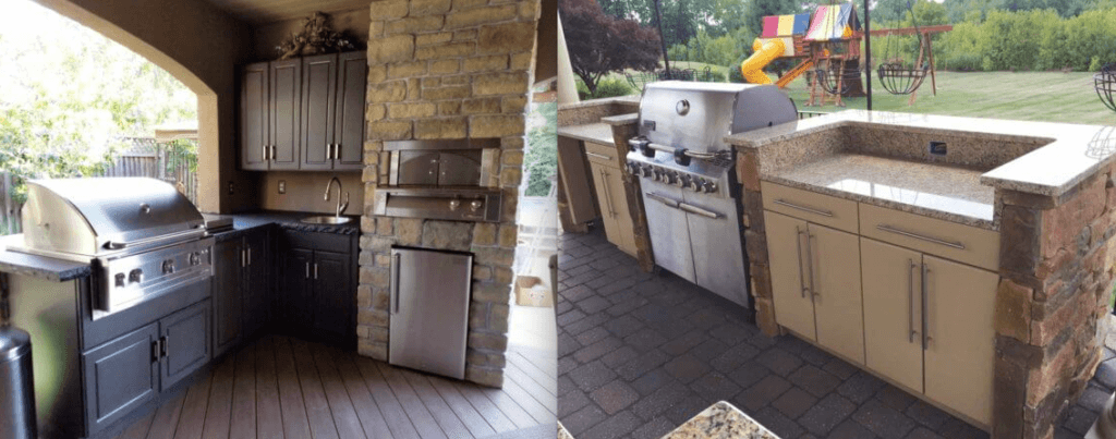 stone wall outdoor kitchen