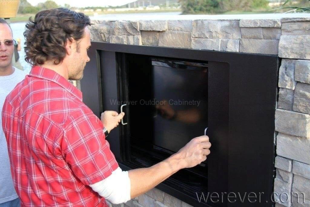 TV installed in outdoor cabinet