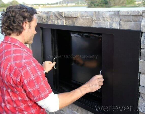 TV installed in outdoor cabinet
